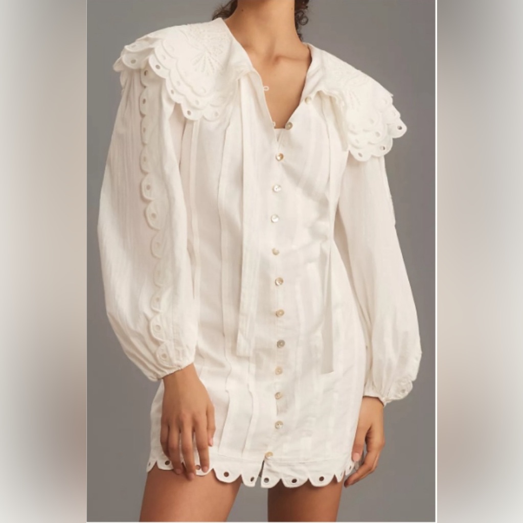 Nwt Farm Rio Long-Sleeve Embellished Collared Mini Dress Size Small